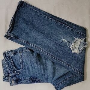 Women's Old Navy Sky-Hi Wide‎ Leg Jeans, Washed Blue, Size 6 Petite, Pre-Owned